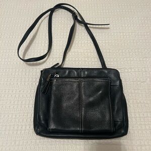 Tignanello Black Leather Cross-Body Handbag Zipper Closure Magnetic Closure